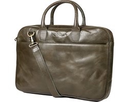 NEGOTIA Delta - Laptoptas 15 6 inch - Laptoptas Leer - Aktetas - Werktas - Messenger Bag - Schoudertas Heren/Dames - Luxe Top-Grain Leer - Groen