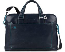 Piquadro Blue Square Double Handle Computer Portfolio Briefcase 14 Night Blue