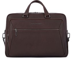 PIQUADRO Leren Laptoptas met laptopvak Rhino Computer Messenger Bag Dark Brown Donkerbruin