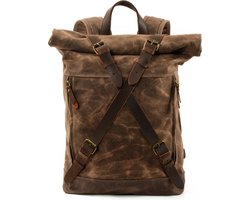 Rugzak Laptoptas 16 inch Schoudertas heren Handtas Waterdichte tas Retro Canvas Leder - Coffee