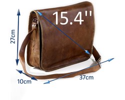 Satcheltas 15.4’’ Almeria - Schoudertas – Cognac Bruin ECHTE LEDER - Vintage Design - Aktetas