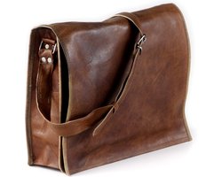 Satcheltas 15.4 inch – Cognac Bruin ECHT LEER – Messenger tas A4 formaat – Almeria SQ15