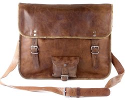 Satcheltas 17 inch “Toledo” - Laptoptas – Cognac Bruin Echt Leer Businesstas