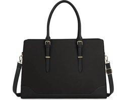 Schoudertas 15.6inch Elegante laptoptas voor dames met ritssluiting - groot capaciteit 8 vakken 42 L x 14 B x 32 H cm - waterdicht met afneembare schouderriem - gebruiken als aktetas, handtas perfect voor werk, school, zakelijk van PU-leer (zwart)