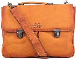 Sparwell Lederen tas - Leren aktetas - 15.5 inch laptoptas - Licht Bruin