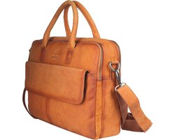 Sparwell tas - laptoptas / schoudertas - 15 inch / 16 inch - leer - veel vakjes! - bruin / licht bruin