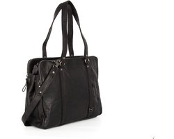 SPIKES & SPARROW Leren Schoudertas Laptoptas met laptopvak Kansas Shoulderbag Black Zwart