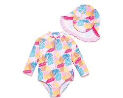 Badpak voor Baby Meisje Eén Stuk UPF 50+ UV Rashguard met Rits Plantain Maat 62 - 68 cm (3-6 M)