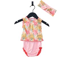 Ducksday - Omkeerbare baby tankini met haarlint - voor meisjes - UPF 50+ - Driedelige zwemset - Lula - Maat 80