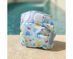 FREDS WASBARE ZWEMLUIER |BLAUW MAAT 1 | 4 - 9KG | ZEEDIEREN PRINT ZWEMBROEKJE | HOGE KWALITEIT | DUURZAAM | ELASTISCHE VERSTELBARE KLITTENBANDSLUITING VOOR COMFORTABELE LEKVRIJE PASVORM | CE & EAC KEURMERK |