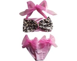 Maat 56 Bikini badpak roze strikjes Dierenprint panterprint badkleding baby en kind zwemkleding