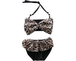 Maat 56 Bikini Zwart panterprint strik badkleding baby en kind zwem kleding leopard tijgerprint