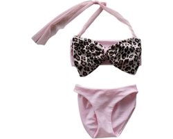 Maat 62 Bikini roze grote panterprint strik Baby en kind lichtroze zwemkleding