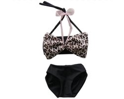 Maat 62 Bikini Zwart panterprint strik badkleding baby en kind zwem kleding leopard tijgerprint