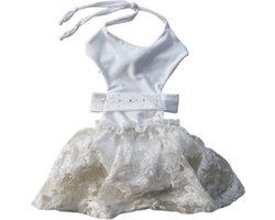 Maat 74 Luxe Badpak Monokini zwemkleding Wit met steentjes badkleding tule rok voor baby en kind zwem kleding