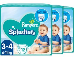 Pampers Splashers - maat 3-4 (6 tot 11 kg) - Voordeelverpakking 3 x 12 Wegwerpbare Zwemluiers