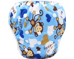 RAMBUX® - Zwemluier - Blauw Aapjes - Wasbaar & Verstelbaar - Zwembroek voor Zwembad - Zwemshort Baby & Peuter - 3-15 KG - 0-3 Jaar