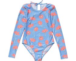 Snapper Rock - UV Zwempak voor meisjes - Lange mouw - Beach Bloom - Blauw/Roze - maat 3 (89-96cm)