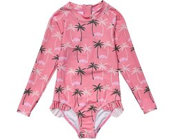 Snapper Rock - UV Zwempak voor meisjes - Lange mouw - Palm Paradise - Roze - maat 3 (89-96cm)