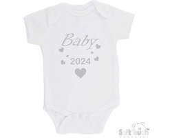 100% katoenen Romper "Baby 2024" Unisex Katoen Wit/zilver (Shiny) Maat 68/74