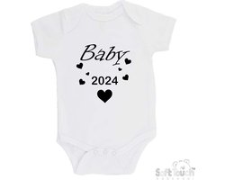 100% Katoenen Romper "Baby 2024" Unisex Katoen Wit/zwart Maat 62/68