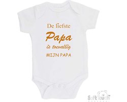 100% katoenen Romper "De liefste papa is toevallig mijn papa" Unisex Katoen Wit/tan Maat 62/68