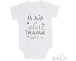 100% katoenen Romper "Ik heb de liefste MAMA ooit!" Moederdag Unisex Katoen Wit/grijs Maat 56/62