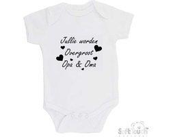 100% katoenen Romper "Jullie worden overgroot opa & oma" Unisex Katoen Wit/zwart Maat 56/62 Zwangerschap aankondigen - Bekendmaking zwangerschap - Zwangerschapsaankondiging