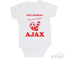 100% katoenen Romper "Niet storen!! Papa en ik kijken AJAX" Unisex Katoen Wit/rood Maat 62/68