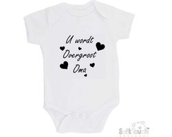 100% katoenen Romper "U wordt overgroot oma" Unisex Katoen Wit/zwart Maat 56/62 Zwangerschap aankondigen - Bekendmaking zwangerschap - Zwangerschapsaankondiging