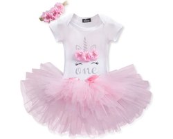 3 in 1 set Cakesmash outfit meisje - Eerste verjaardag Eenhoorn Jurk set - Babykleding - Roze Unicorn - 1 jaar