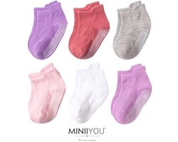 6 Paar - Antislip Sokken Kind Baby - 1-3 jaar - Paars Roze - Enkelsokken