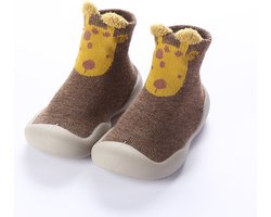 Anti-slip babyschoentjes - Soksloffen - Eerste Loopschoentjes van Baby-Slofje - Bruin Giraffe maat 20/21