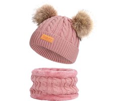 Baboo Baby Muts & Sjaal - Baby Kleding Jongens en Meisjes - Winter Kinderkleding - Muts Kind - 0 tot 6 Jaar - Onesize - Roze