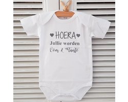 Baby romper met tekst zwangerschap aankondiging hoera jullie worden oom en tante | korte  mouw | wit zwart | maat 50/56 cadeautje zwangerschaps aankondiging hoera jullie worden weer bekendmaking