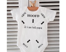 Baby rompertje korte mouw met leuke grappige tekst: Hoofd Arm Been pijlen je kan het papa 50-56 | met bekendmaking zwangerschap aanstaande jongen meisje unisex zwangerschap aankondiging cadeau voor Vaderdag