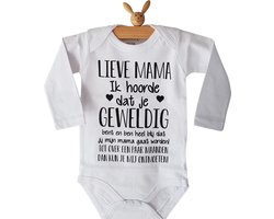 Baby rompertje met tekst | Lieve Mama Ik hoorde dat je geweldig bent en ben heel blij dat jij mijn mama gaat worden! ...  ontmoeten!  | lange mouw | maat 50-56 | aankondiging bekendmaking zwangerschap cadeau voor de liefste aanstaande