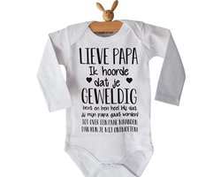 Baby rompertje met tekst | Lieve Papa Ik hoorde dat je geweldig bent en ben heel blij dat jij mijn papa gaat worden! ontmoeten! | lange mouw | maat 50-56 | aankondiging bekendmaking zwangerschap cadeau voor de liefste aanstaande