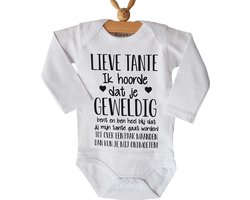 Baby rompertje met tekst | Lieve Tante Ik hoorde dat je geweldig bent en ben heel blij dat jij mijn tante gaat worden! ontmoeten! | lange mouw | maat 50-56 | aankondiging bekendmaking zwangerschap cadeau voor de liefste aanstaande