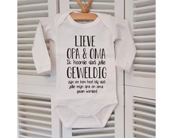 Baby Rompertje met tekst opa en oma | Ik hoorde dat jullie geweldig zij  en ben heel blij jullie gaan worden! ontmoeten! | lange mouw | maat 50-56 | aankondiging bekendmaking zwangerschap cadeau voor de liefste aanstaande