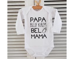 Baby Rompertje met tekst papa blijf kalm bel mama 2025 | Lange mouw | wit zwart | maat 62/68 grappig cadeau geboorte aankondiging bekendmaking zwangerschap voor de liefste aanstaande opa en oma oom tante papa mama broer zus kraamcadeau van het jaar