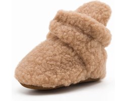 Baby slof - Sloffen - Slofjes - 6-12 maanden - Zachte zool - Teddy stof - Baby schoentjes - Khaki