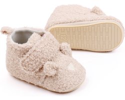 Babyschoentjes – Eerste loopschoentjes - Teddy stof - Maat 19-20 - 12cm - Beige