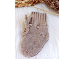 Babyslofjes - 100% Merino wol – lichtbruin - slofjes voor je baby, dreumes en peuter voor jongens en meisjes - 3-6 Maanden (10,5cm) - schoenmaat 17-18