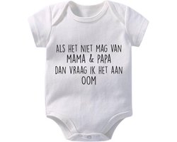 Hospitrix Baby Rompertje met Tekst Als het niet mag van mama & papa dan vraag ik het aan oom| 0-3 maanden | Korte Mouw | Cadeau voor Zwangerschap | Bekendmaking | Aankondiging | Aanstaande Moeder | Moederdag