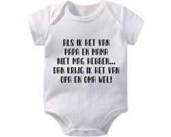 Hospitrix Baby Rompertje met Tekst "Als ik het van papa en mama niet mag hebben… dan krijg ik het van opa en oma wel" | 0-3 maanden | Korte Mouw | Cadeau voor Zwangerschap | Bekendmaking | Aankondiging | Aanstaande Moeder | Moederdag