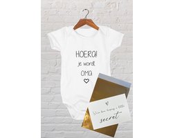 Hospitrix Baby Rompertje met Tekst HOERA! Je wordt oma + Kaart | Korte Mouw | Cadeau voor Zwangerschap | Bekendmaking | Aankondiging | Aanstaande Moeder | Moederdag