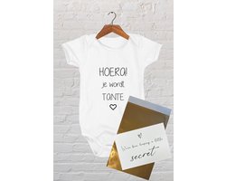 Hospitrix Baby Rompertje met Tekst HOERA! Je wordt tante + Kaart | Korte Mouw | Cadeau voor Zwangerschap | Bekendmaking | Aankondiging | Aanstaande Moeder | Moederdag