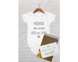 Hospitrix Baby Rompertje met Tekst HOERA! Jullie worden opa en oma + Kaart | Korte Mouw | Cadeau voor Zwangerschap | Bekendmaking | Aankondiging | Aanstaande Moeder | Moederdag