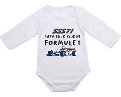 Hospitrix Baby Rompertje met Tekst "SSST! Papa En Ik Kijken Formule 1" R7 - Maat M - 3-6 Maanden - 62/68 - Cadeau - Zwangerschap - Aankondiging - Romper